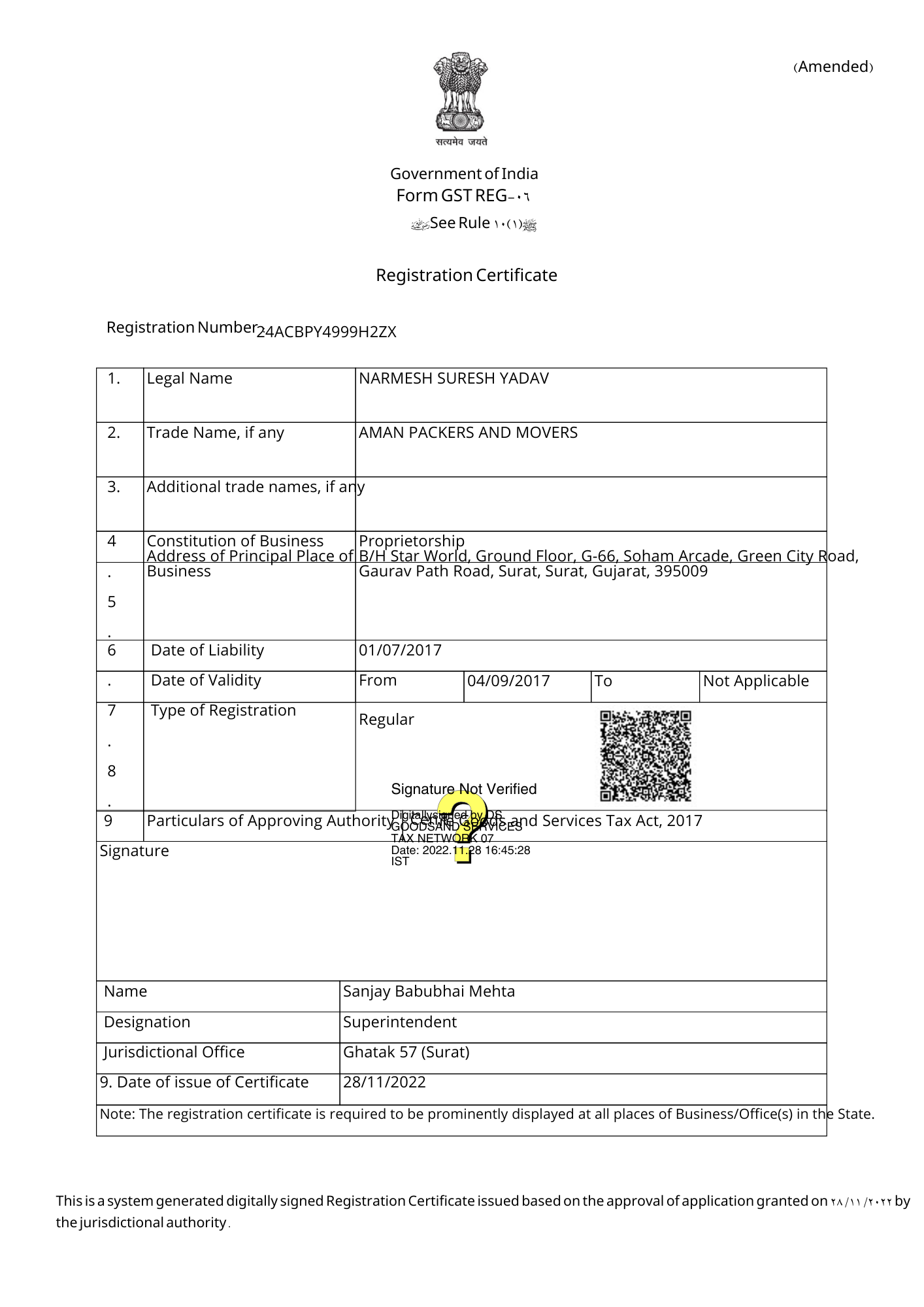 GST Registration Certificate